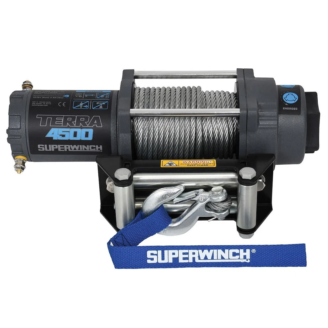 1145260 – SUPERWINCH Winch, Vehicle Mounted ATV/UTV Winch 12 Volt Electric 4500 Pound Line Pull Capacity 50 Foot Synt...